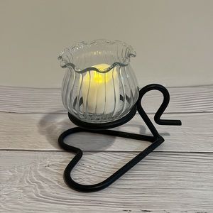 BlackWrought Iron Candle Holder (Glass)